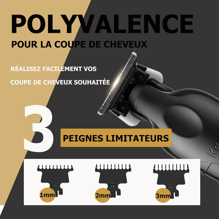 Tondeuse à Cheveux/Barbe Professionnelle pour Hommes | Tondeuse à Zéro Écart avec Lame en T, Sans Fil et Rechargeable
