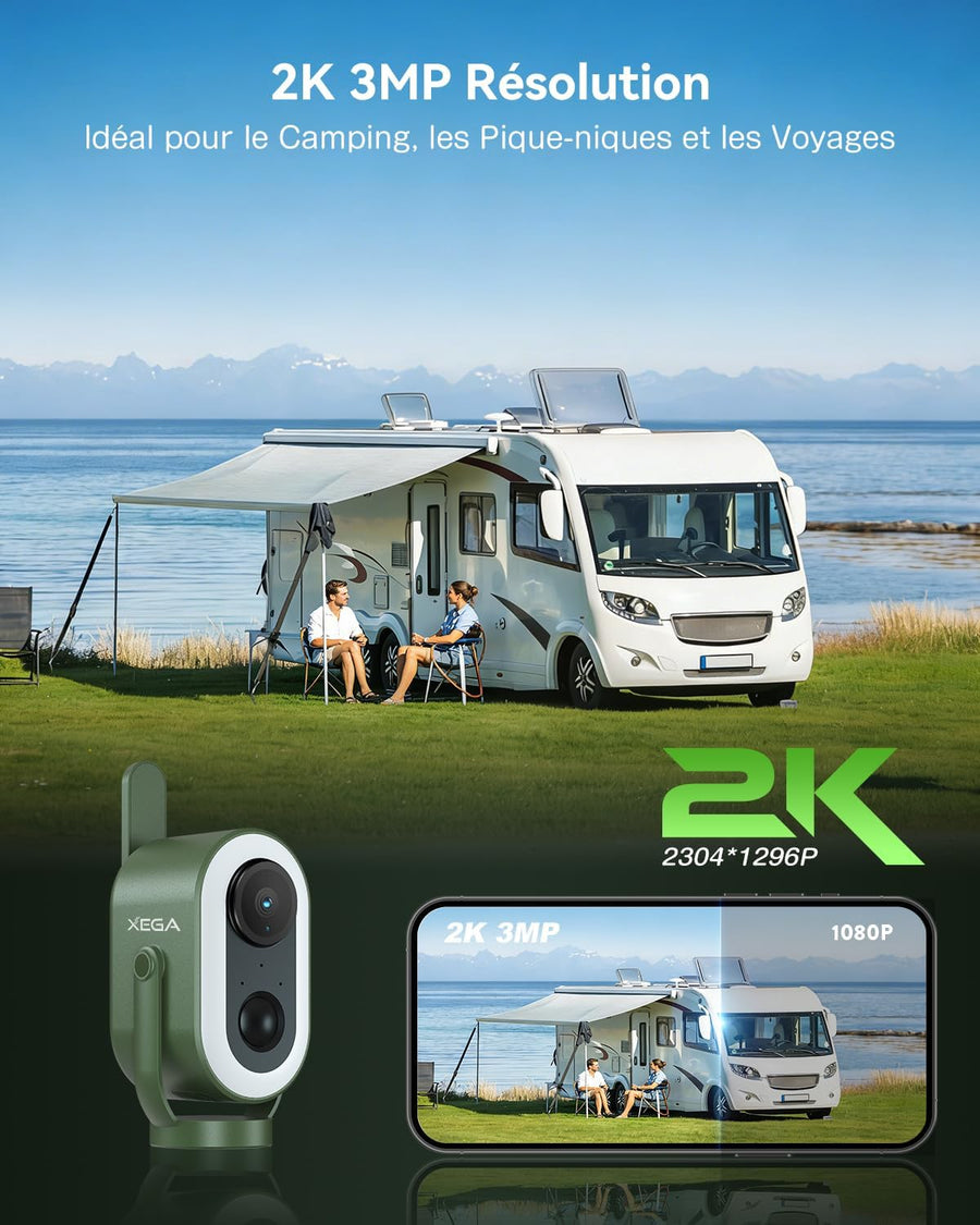 Caméra Surveillance 4G LTE Magnétique avec Carte SIM 2K HD 6,000mAh Batterie PIR Détection Humaine