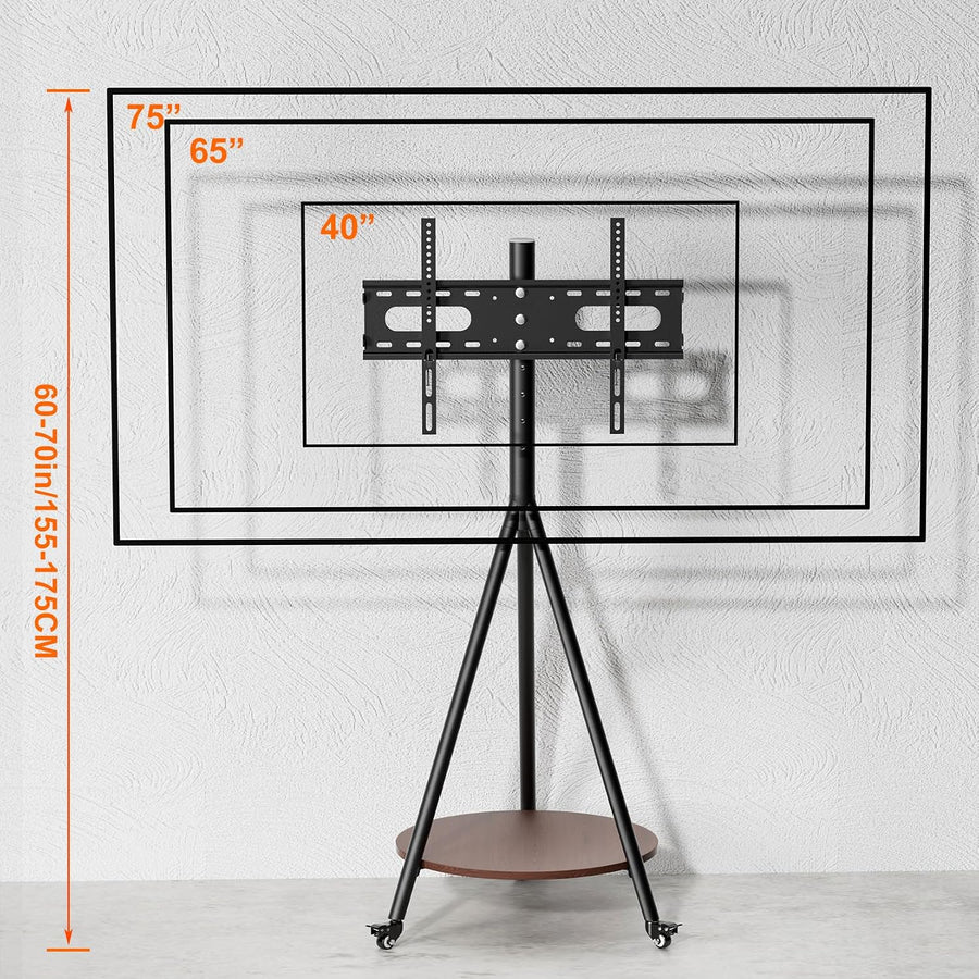 Support TV Roulant 40 à 75 Pouces, Charge Max 50 kg, réglable en Hauteur avec roulettes et étagère
