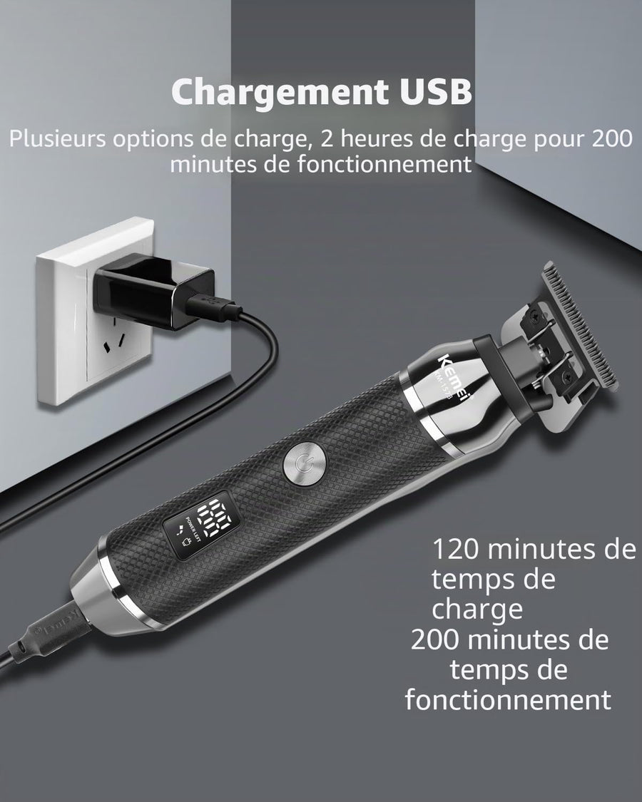 Tondeuse à cheveux professionnelle pour homme, tondeuse à barbe sans fil, tondeuse électrique T-Blade Zero Gap, rechargeable par USB avec 5 peignes de guidage