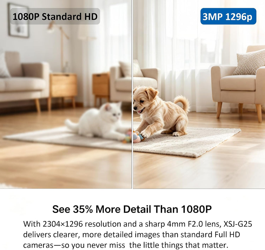 Caméra Sécurité Intérieur — Babyphone Animal Bébé 3MP 1296p Panoramique WiFi Double Bande 2.4/5GHz, 6 LEDs IR Vision Nocturne, Audio Bidirectionnel, Détection Mouvement Son, Stockage SD/Cloud