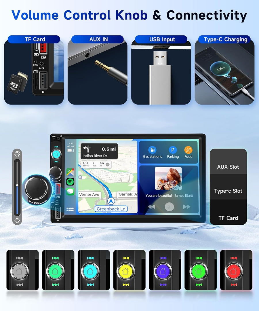 Autoradio Dab+/Dab 2 din Carplay sans Fil Android Auto avec Écran de 7 Pouces, Poste Radio Voiture Bluetooth Ecran Tactile avec Sortie Vidéo/RDS/FM/USB/AUX/TF+Caméra de Recul