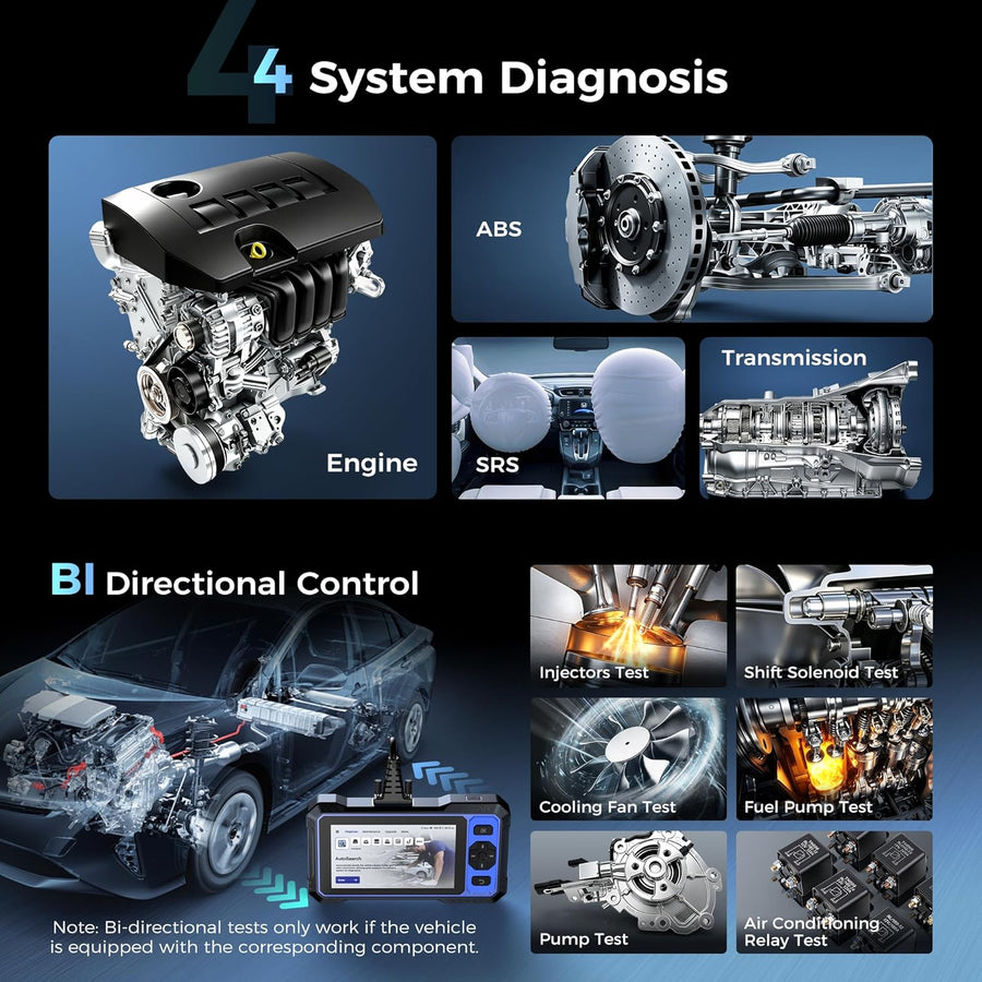 Scanner bidirectionnel MUCAR 632 assisté IA OBD2, 15 réinitialisations ABS/SRS/INJEC/Huile/SAS/TPMS, Diagnostic 4 systèmes, Tests Actifs, AutoAuth, Can FD, AutoVIN, mises à Jour gratuites à Vie