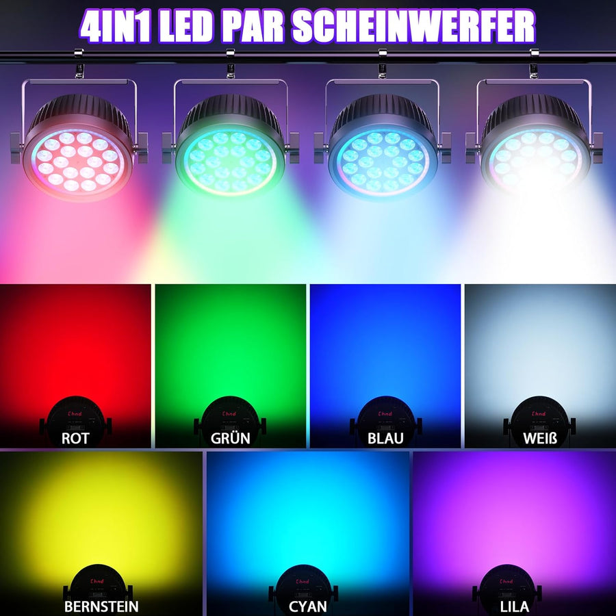 Projecteur LED DMX, 18x10W RGBW Silencieux Lumiere de Scene avec Anneau RGB, Jeux de Lumiere Eclairage avec Son Activé et Stroboscope, Lampe Disco pour Soiree
