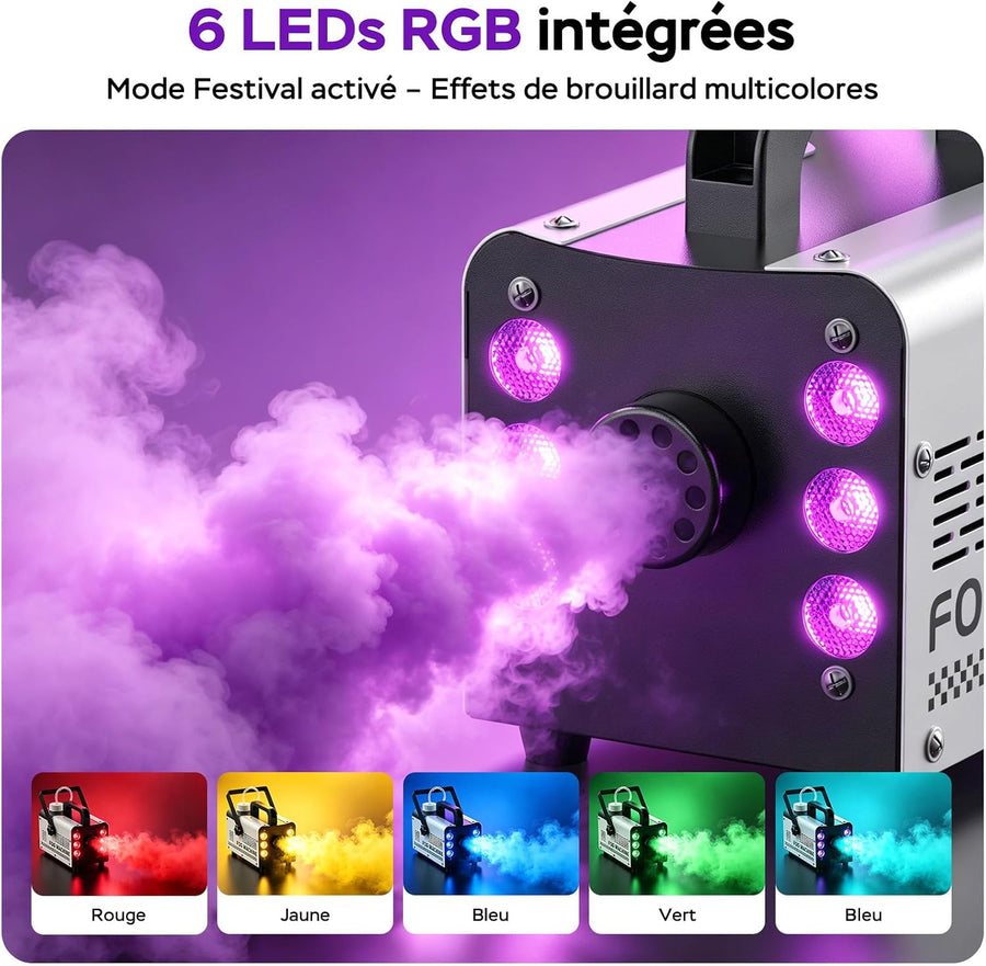 Machine à Fumée Mini Machine à Brouillard avec 6 LED Lumières Contrôlables en Couleur, 400 W avec télécommande, DJ Mariage Halloween Fête et Spectacle Noël Contrôle double mode