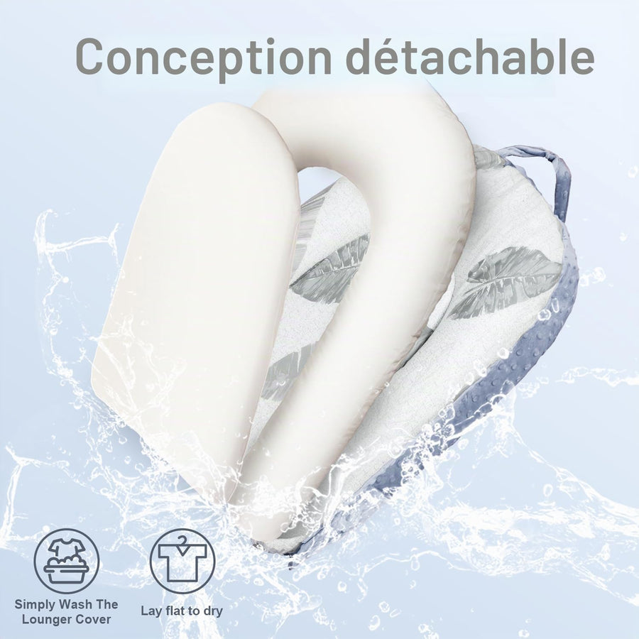 Nid bébé pour nouveau-né, 0 à 24 mois Chaise longue portable 3-en-1, coussin de ventre pliable et soutien assise bébé, housse amovible 100% coton et velours