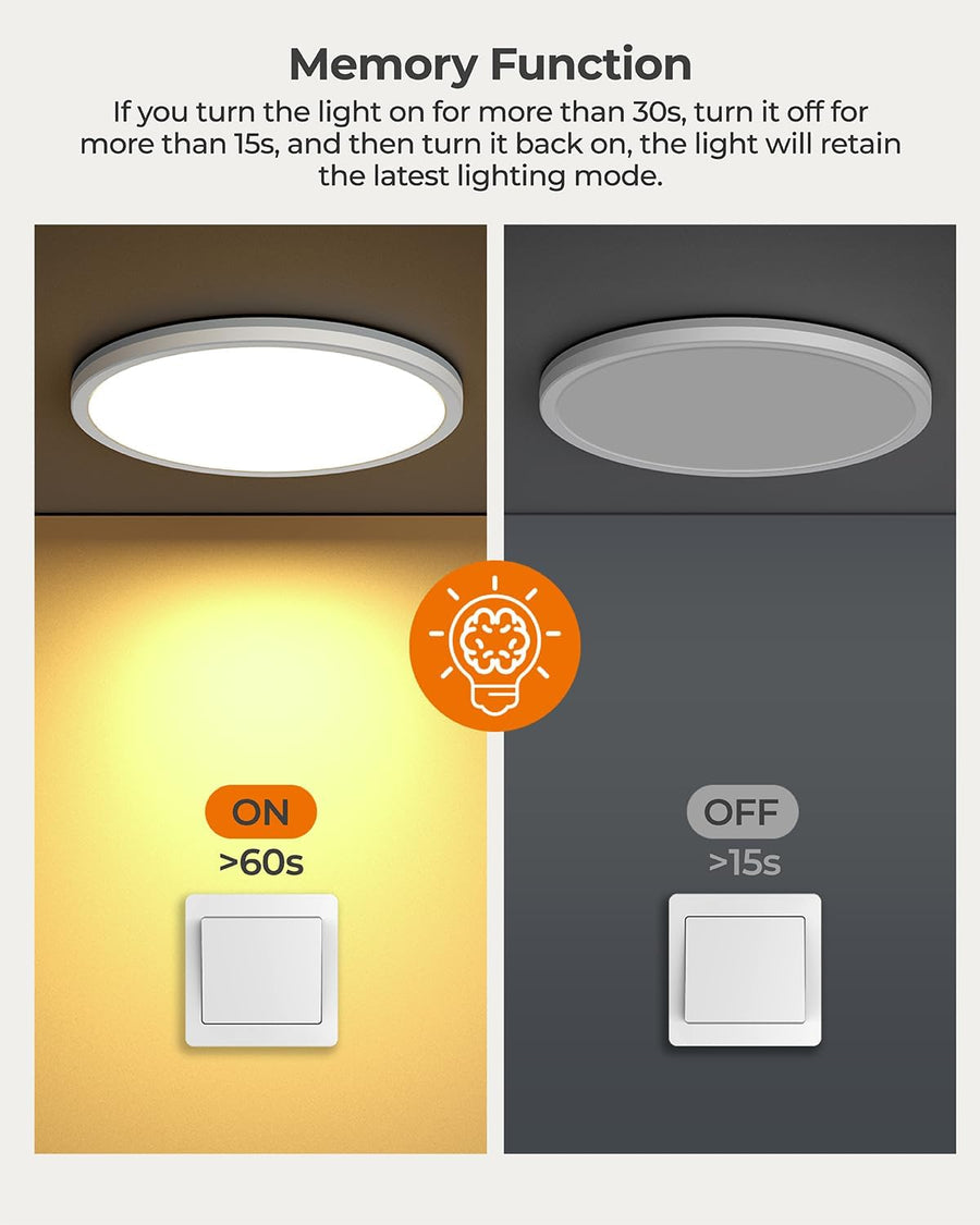 Plafonnier LED avec veilleuse 24W, 3 CCT, rond Ø30cm Blanc | Lampe à panneau plat pour chambre, chambre d'enfant, couloir, cuisine, avec veilleuse 4W et 3 couleurs chaud, neutre et froid