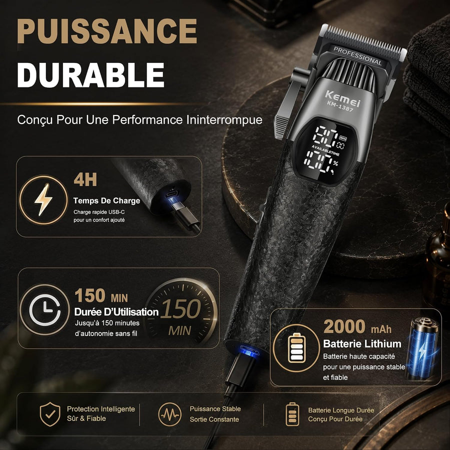 Tondeuse à cheveux professionnelle pour homme Tondeuse à cheveux électrique sans fil avec lame en T sans fil