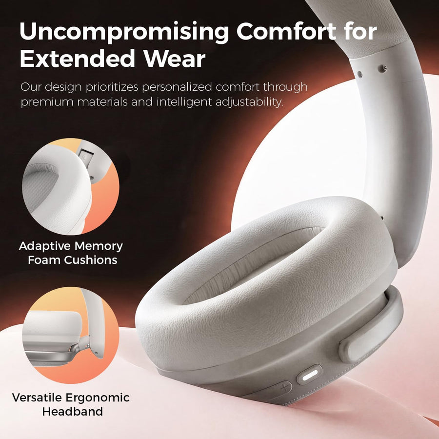Casque hybride à suppression active du bruit, casque supra-auriculaire Bluetooth avec 4 micro ENC, 132 heures de lecture, casque pliable avec basses profondes, Bluetooth 6