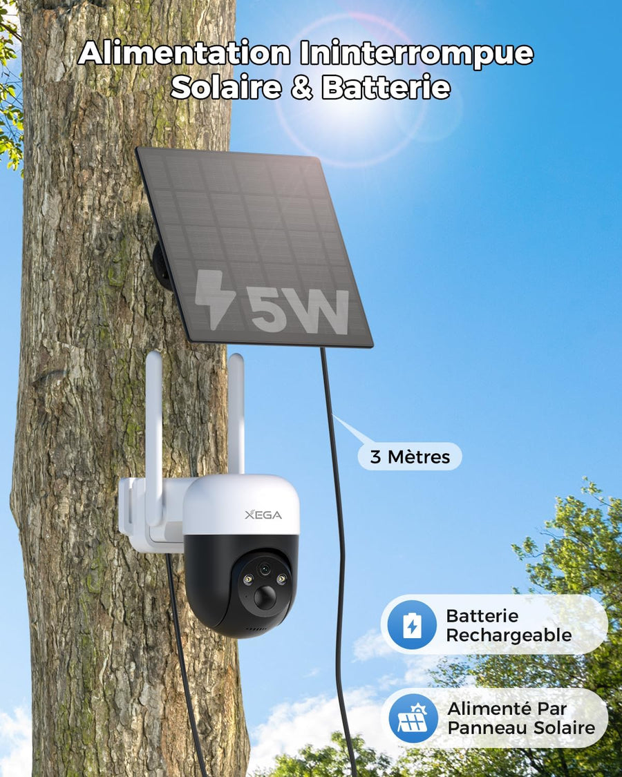 Caméra Solaire Extérieure 4G avec Carte SIM sans WiFi Autonome 2K, Batterie Intégrée, Détection de Mouvement Personnalisée, Projecteur & Sirène, Alerte APP Instantanée, Abonnement Requis