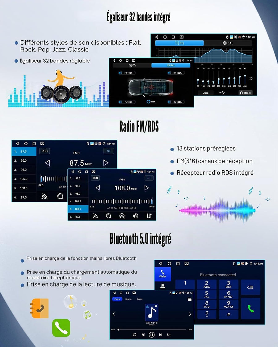 Autoradio 4 Go + 64 Go Android 15 pour Renault Clio 3 2005-2014 avec CarPlay Android Auto Mirror Link – Écran Tactile 9 Pouces Voiture, WiFi Bluetooth 5.0 FM/RDS 32EQ USB avec Caméra de recul
