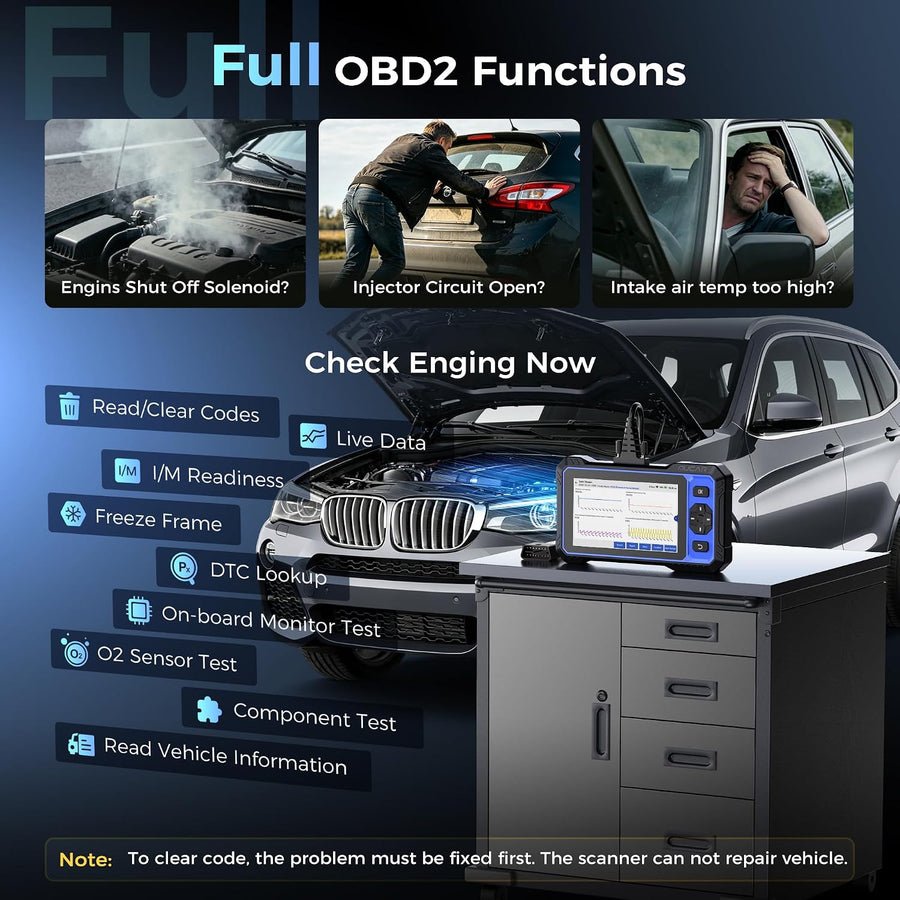 Scanner bidirectionnel MUCAR 632 assisté IA OBD2, 15 réinitialisations ABS/SRS/INJEC/Huile/SAS/TPMS, Diagnostic 4 systèmes, Tests Actifs, AutoAuth, Can FD, AutoVIN, mises à Jour gratuites à Vie
