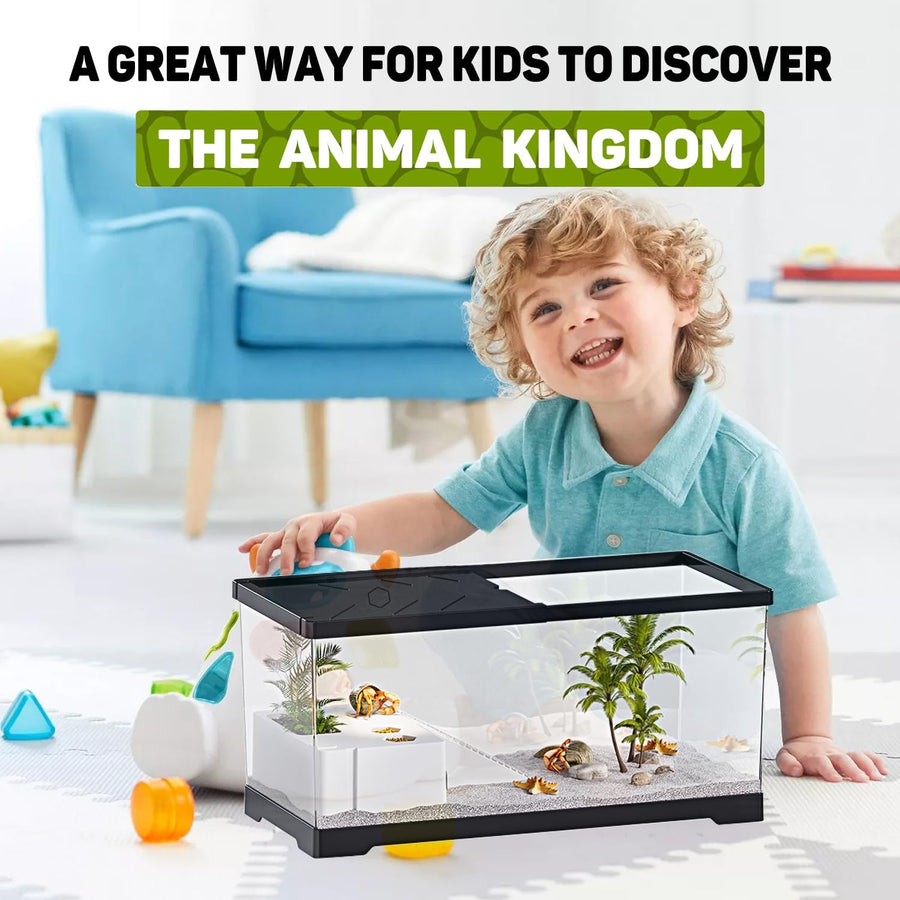 Aquarium 24" x 10" x 11", Terrarium pour Reptiles de 11 gallons avec Zone ensoleillée et Drainage au Sol, Habitat pour Jeunes Tortues, écrevisses, crabes, Amphibiens