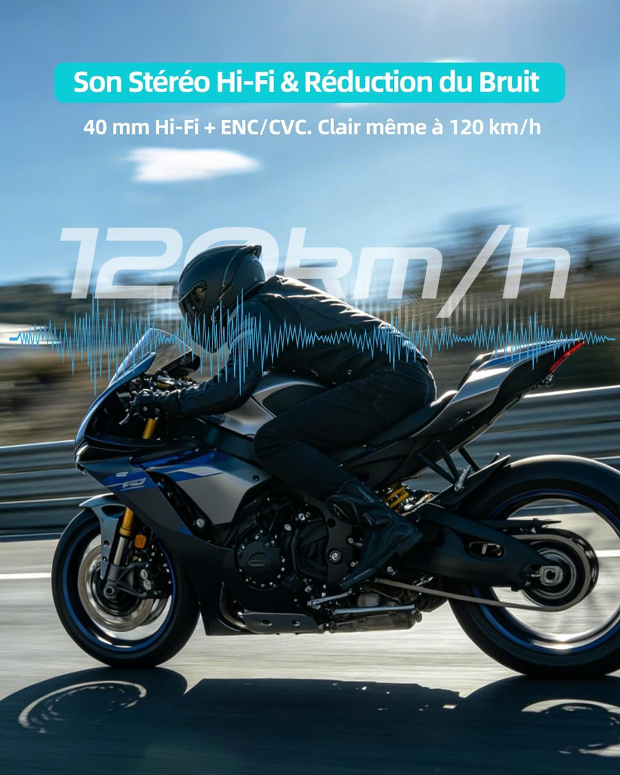 BLAISE V6 Plus Intercom Moto Bluetooth, Système de Communication Casque, 2 Voies pour 2 Motards & Jusqu’à 6 Appairés, Portée 1000 m, Bluetooth 5.3, Réduction de Bruit, Partage de Musique,Unique Pack