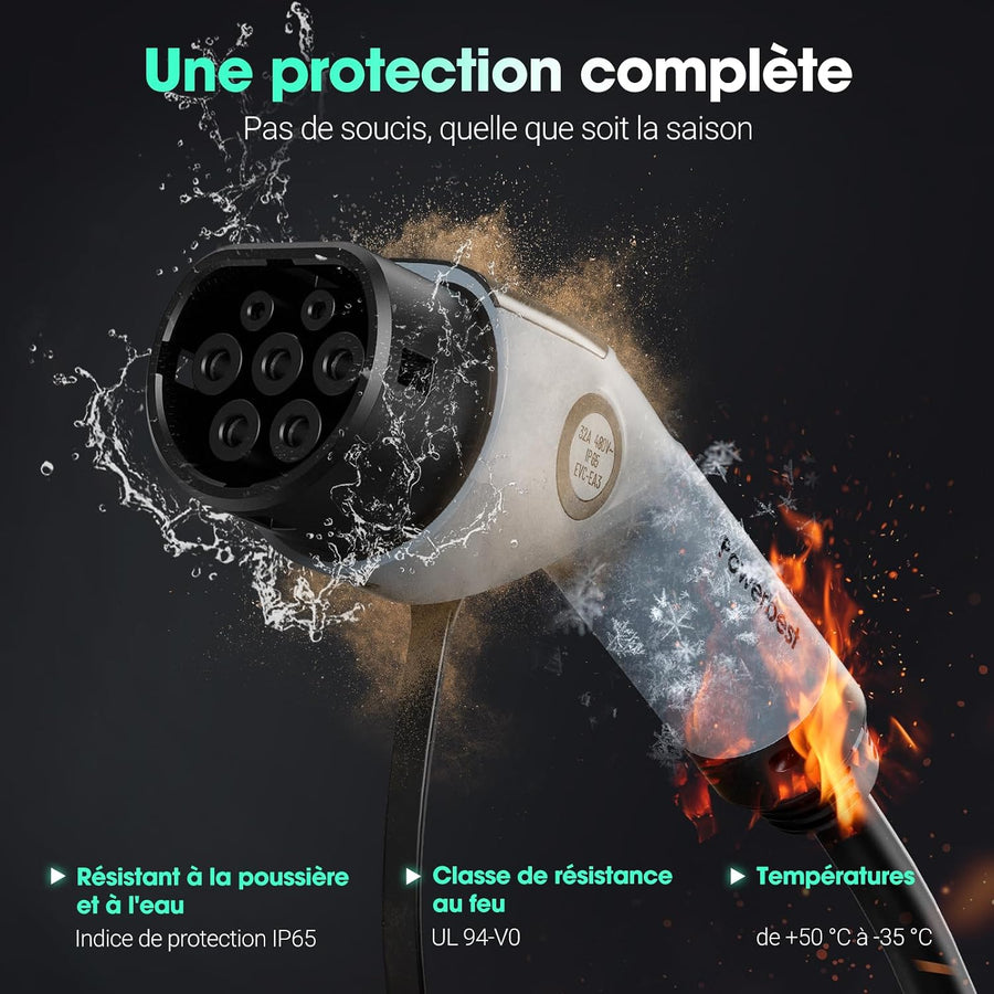 Câble de Charge Type 2, 22KW 5M 32A Voiture Électrique Triphasé Type 2 à Type 2 EV/PHEV