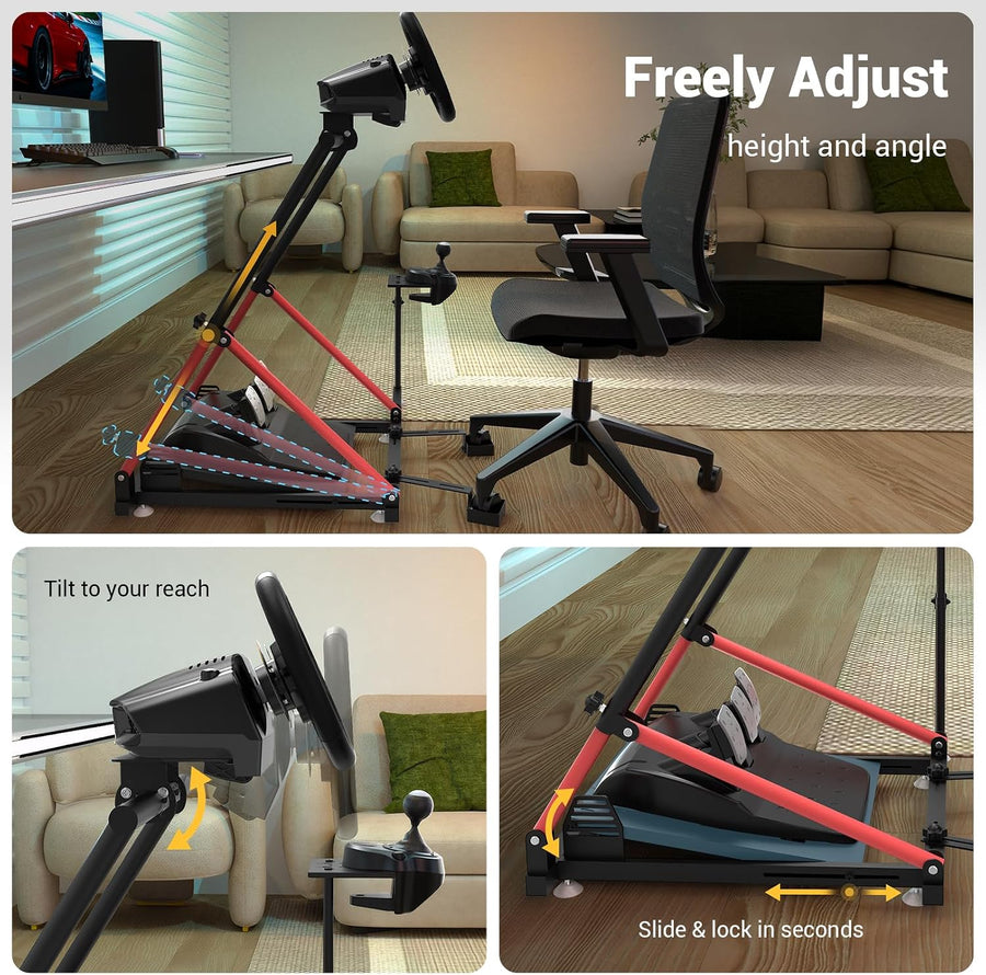 Support de roue de course avec fixation de chaise, cockpit de course pliable compatible avec MOZA R5, R3, R9 à R25/Logitech G920, G923, G27, G29/Thrustmaster T248, T300, T500, T818/Turtle Beach