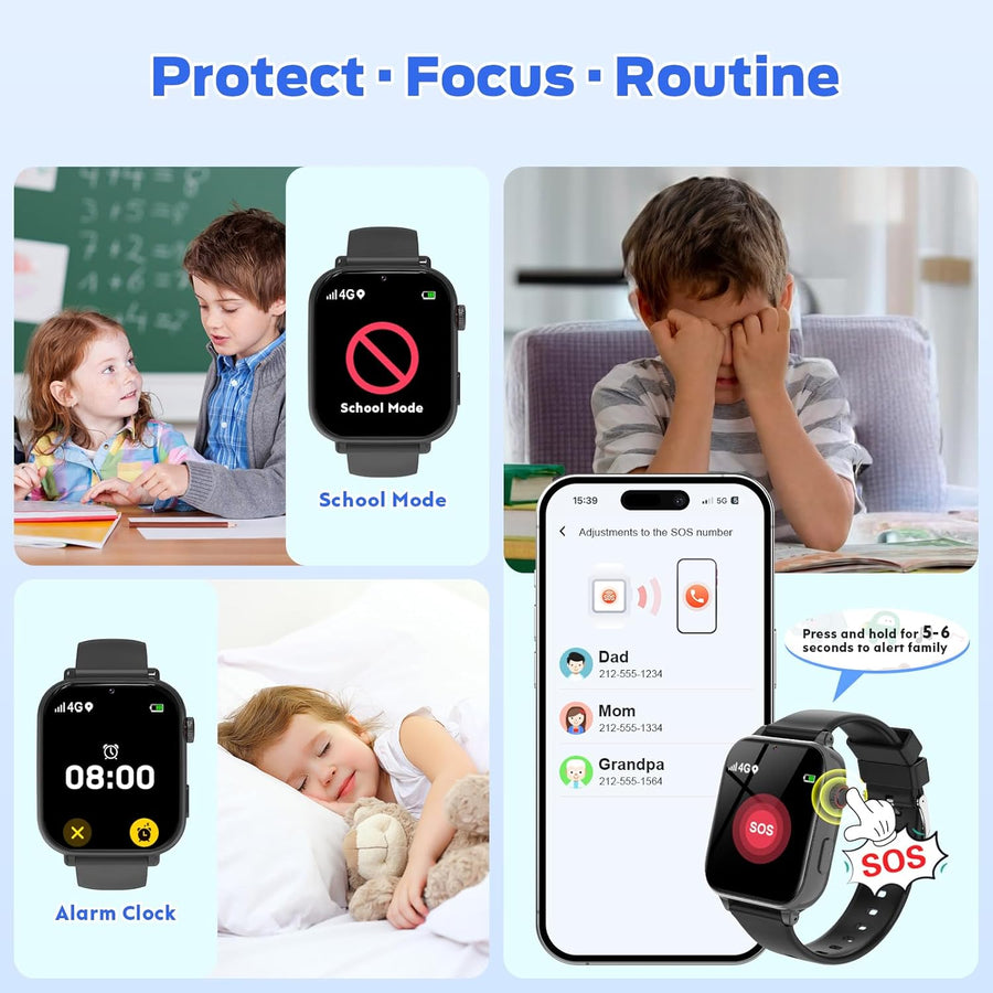 Montre Connectée Enfant GPS 4G, Montre Intelligente Pour Enfants Fille Garçon avec Appels/Vidéo/Voix Chat, SOS, WiFi, Mode École, Réveil, Podomètre, Jeux, Montre Telephone Enfant