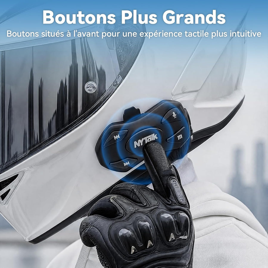 N2 Intercom Moto Bluetooth, 2 Motards 1000m Système de Communication | Kit Main Libre Moto Bluetooth 5.4, Multitâche Audio, Réduction de Bruit DSP/CVC, Partage de Musique, Batterie 1000mAh, IP67