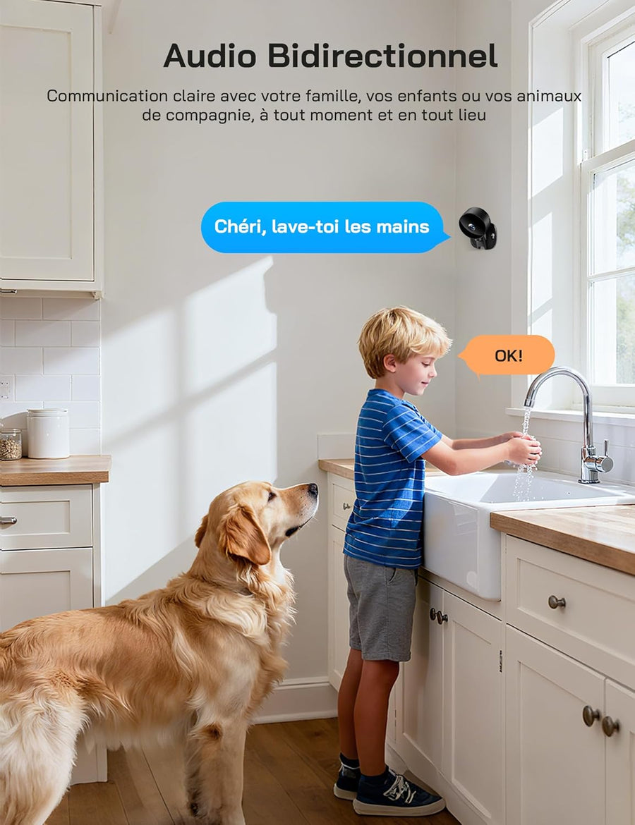 Lot de x4 Caméra Intérieure sans Fil 1080P, Caméra WiFi avec Vision Nocturne, Détection de Mouvement, Audio Bidirectionnel, Compatible Alexa & Google Home, WiFi 2,4 GHz Uniquement