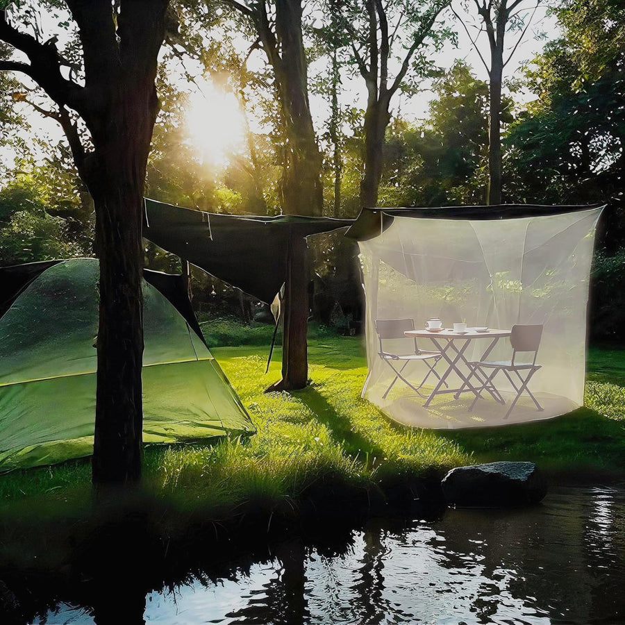 Moustiquaire carrée ultra grande avec sac de transport pour usage intérieur et extérieur, moustiquaire à 2 ouvertures – Idéale pour le camping, les pique-niques, le jardin, la chambre