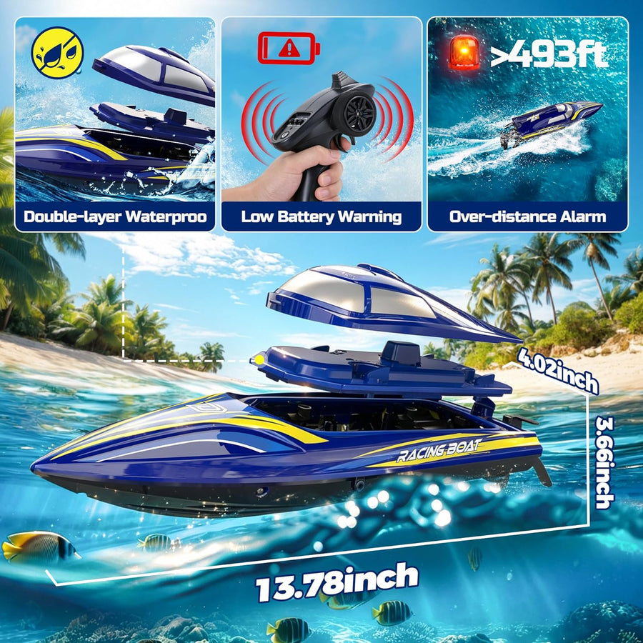 Jouet Bateau Télécommandé Rapide pour Enfants et Adultes, Vitesse supérieure à 20+ mph, avec 2 Batteries de 1200 mAh, Bateau étanche Auto-redressable pour Lacs et piscines