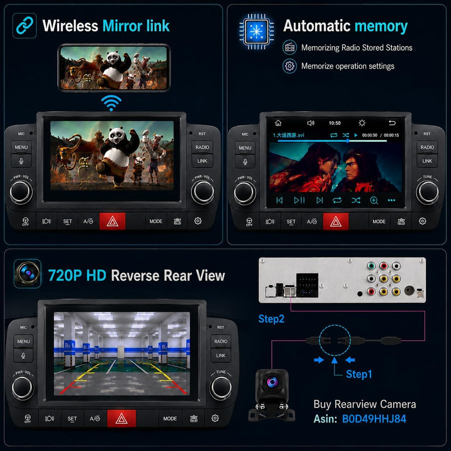 Fiat Panda 2013-2020 Autoradio 1 DIN CarPlay sans Fil Android Auto DSP RDS | Système Linux,démarrage rapide 2s,Plug&Play,Bluetooth,CANBUS,commandes volant,écran tactile IPS