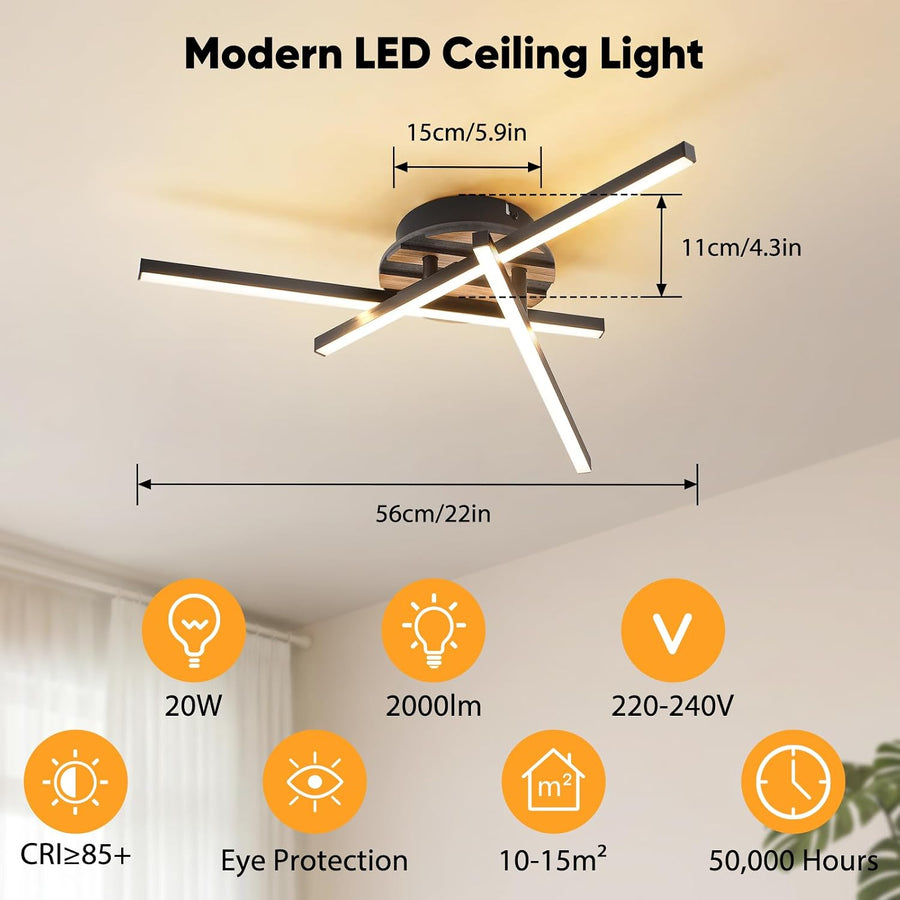 Plafonnier LED 3000K Lampe Plafond Noir CRI≥80 Plafonnier pour Salon Chambre Bureau Cuisine et Couloir