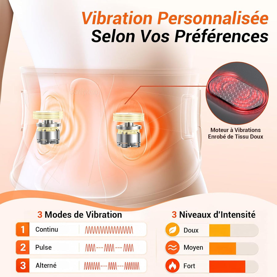 Ceinture Chauffante Lombaire Vibration 3 Niveaux Chaleur 170cm Vibrations Réglables. Utilisation Simple, Confortable pour le Dos