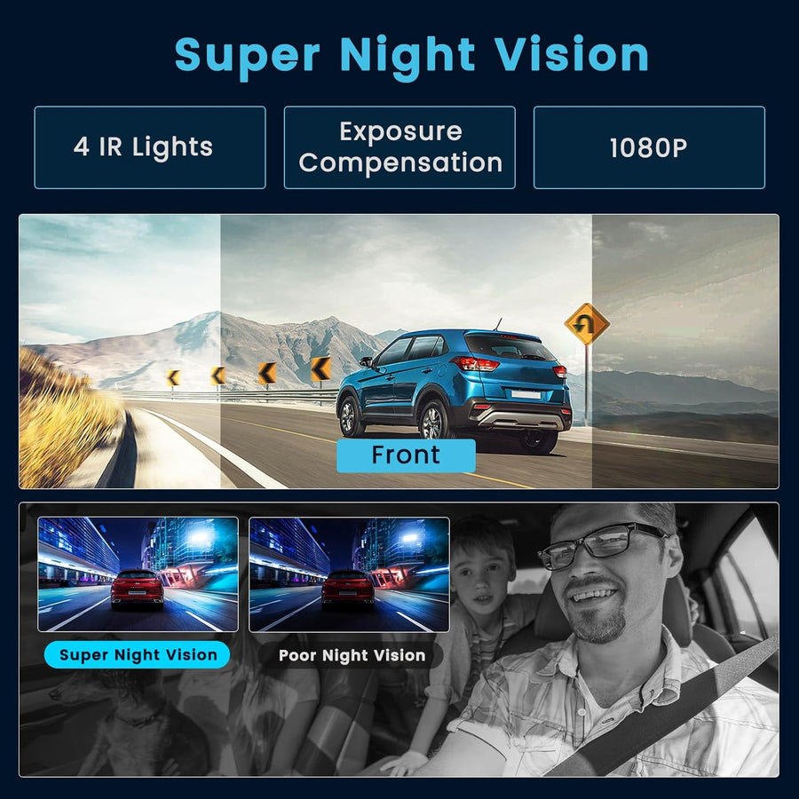 Dashcam Voiture Avant Intérieur avec Carte SD 64G, 1080P Dash Cam avec 3.16" Écran, Camera Voiture avec G-capteur, Vision Nocturne, Enregistrement en Boucle, Détection de Mouvement