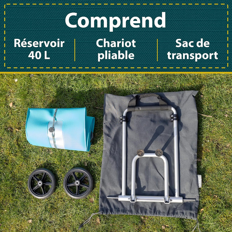 Porte-Eau Douce avec Chariot 40L – Réservoir d'eau Peu encombrant pour caravanes et Camping-Cars sans BPA – Compatible avec Flexipipes