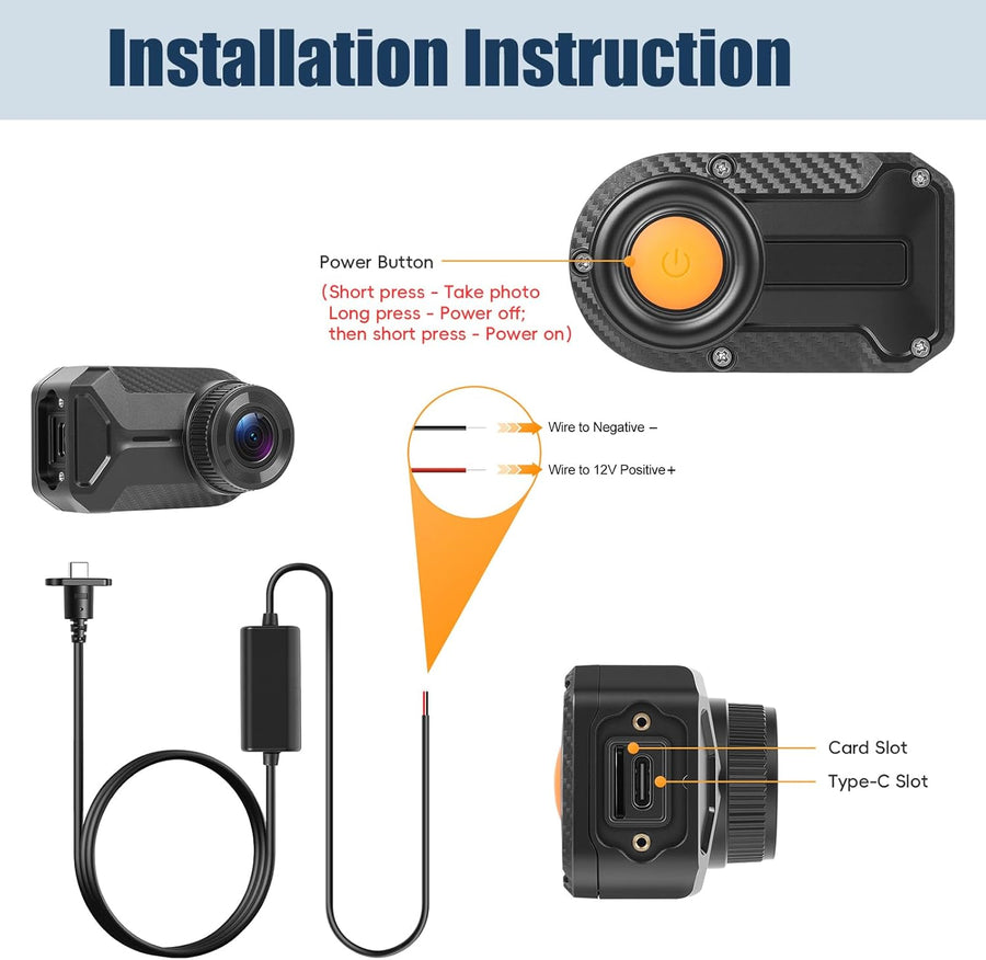 Mini Dashcam pour Moto, 1080P Caméra IP66 Avant étanche sans écran, Grand Angle 110°, Vision Nocturne, Application WiFi, Enregistrement en Boucle