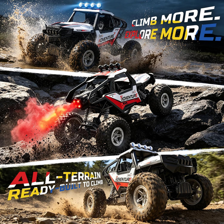 Voiture télécommandée 1:14 pour Enfants, Monster Truck Tout-Terrain 4x4 avec brumisateur, carrosserie en métal, lumières LED, fréquence 2,4 GHz