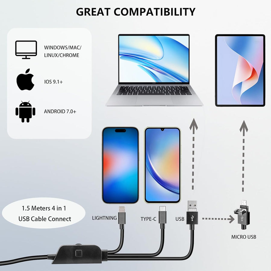 Microscope Numérique 1080P Mostanne, Grossissement 50-1000X, Microscope USB Portable avec Support Réglable, Compatible avec iPhone, Android, Mac et PC Windows