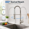 Robinet de cuisine extractible haute pression, mitigeur 360° avec douchette et tuyau à ressort, robinet d’évier en acier inoxydable pour évier et casseroles