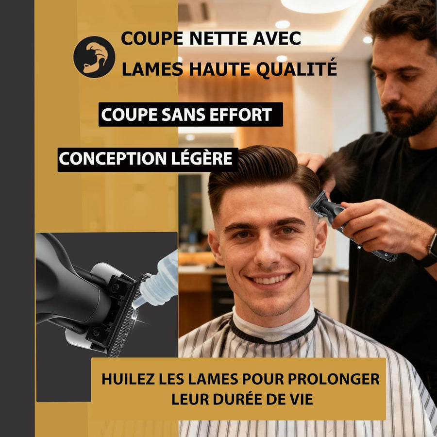 Tondeuse à Cheveux/Barbe Professionnelle pour Hommes | Tondeuse à Zéro Écart avec Lame en T, Sans Fil et Rechargeable