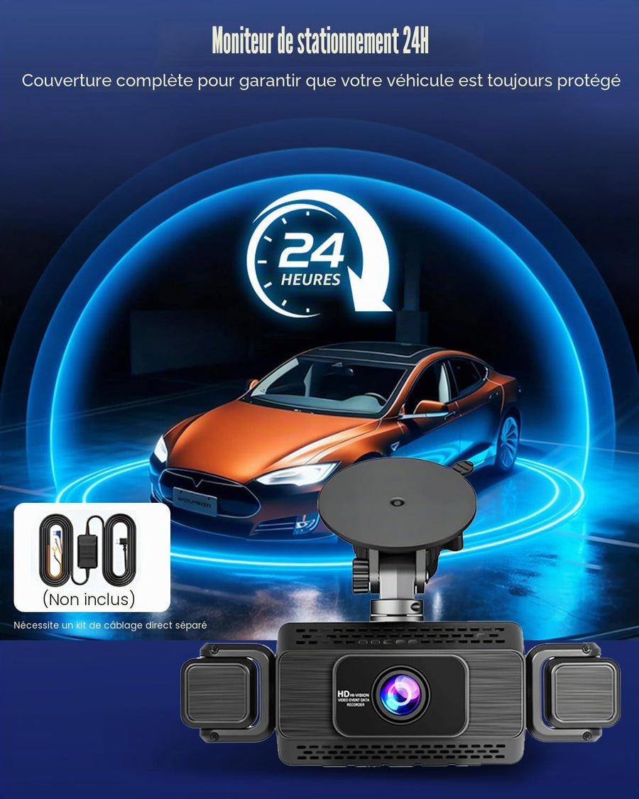Dashcam Voiture 4 Canaux Avant/Arrière 1080P, Caméra Voiture WiFi avec Carte SD de 64 Go, écran IPS 3", Grand Angle, Vision Nocturne IR 8, Capteur G, Dash Cam Voiture avec Enregistrement en Boucle