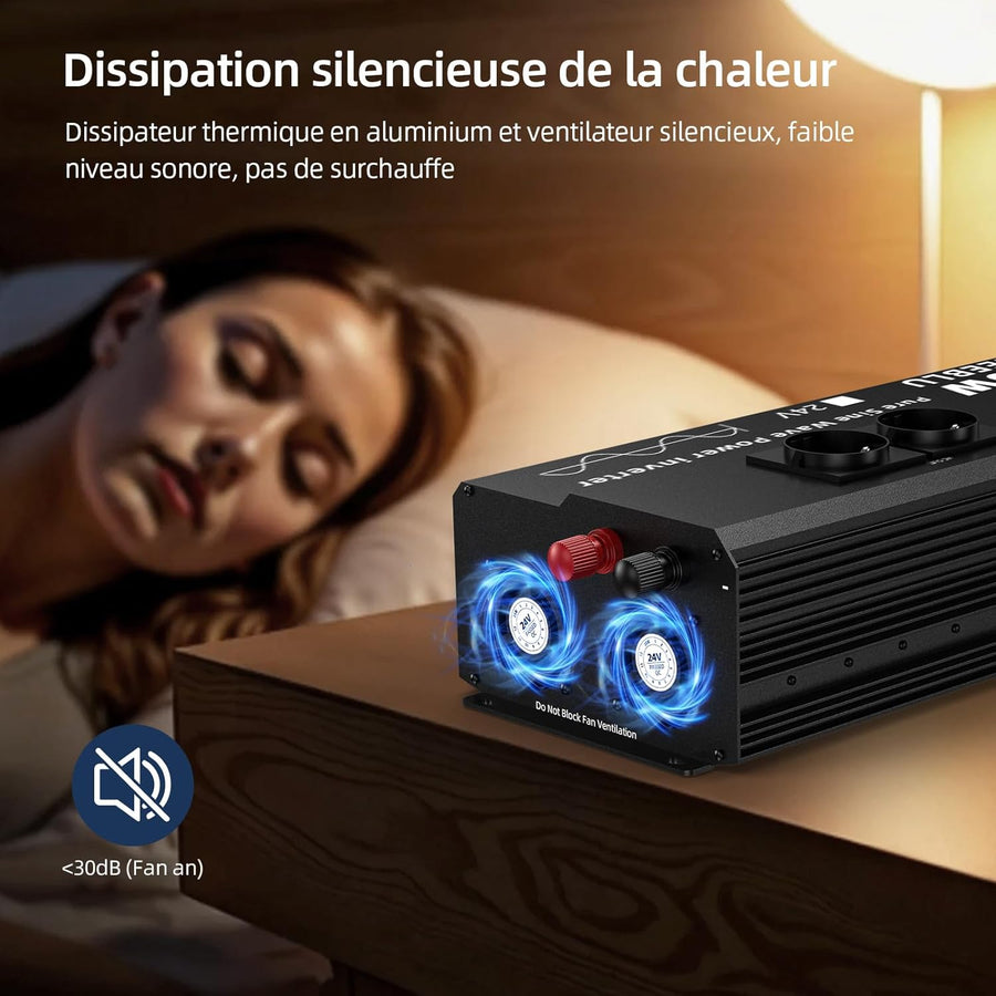 3100W Pur Sinus convertisseur 24v 220v Camion, transformateur 24v 220v, convertisseur pour véhicules avec Clip Alligator, 4 Prises UE et écran LCD