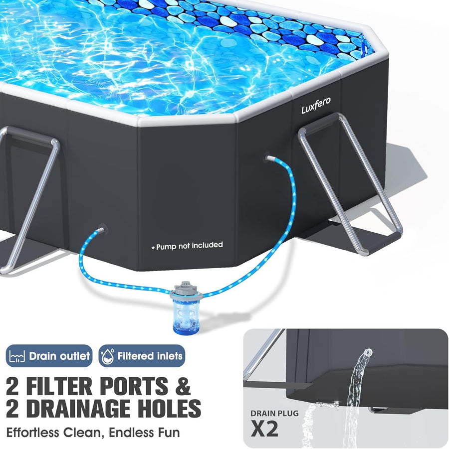 Piscine Rectangulaire Tubulaire avec Auvent, Piscine hors sol Pliable Grande, Metal Frame Piscine Tubulaire Épaissi, Facile à Ranger&Épuisement Piscine pour Jardin et Famille,228 x 127 x 50 cm