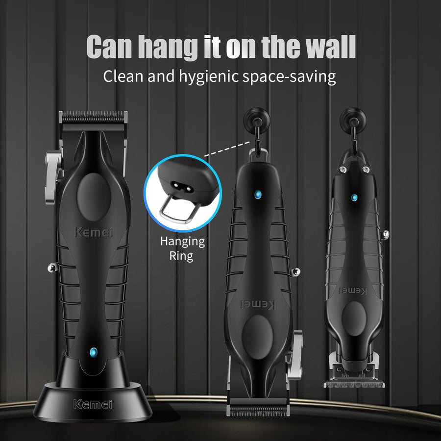 Tondeuse à cheveux professionnelle pour homme, tondeuse à cheveux sans fil et rasoir en aluminium, tondeuse de barbier avec grande batterie de 2500 mAh, type R réglable, base de charge