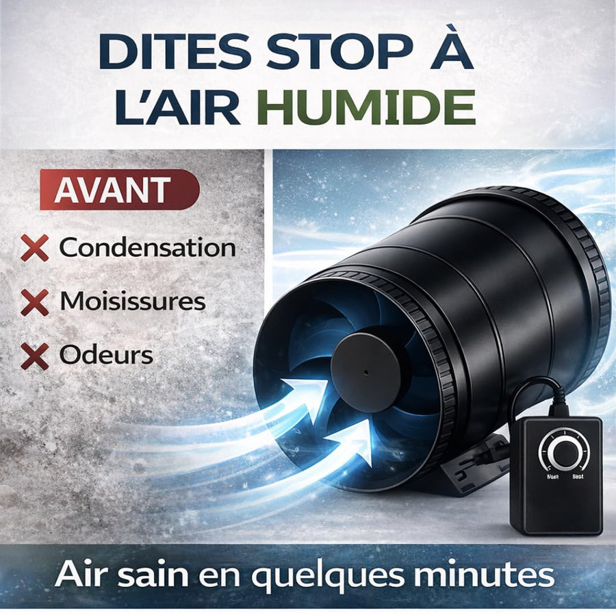 Extracteur d'Air 100 mm avec Variateur – Ventilateur de Gaine Silencieux 6 W, Débit 221 m³/h, pour VMC, Salle de Bain, Cave, Garage, Culture Hydroponique