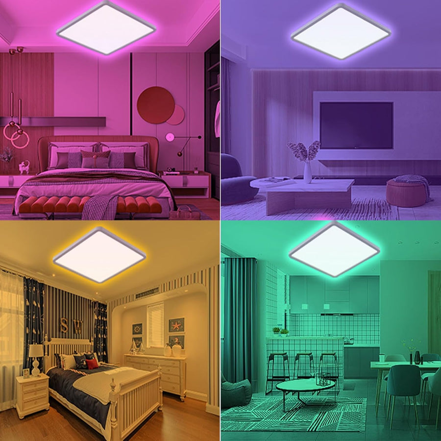 Plafonnier LED, intensité variable avec télécommande, 24 W, RGB, 4 000 K, design carré moderne pour salon, chambre, chambre d'enfant, salle de bain, 29 x 2,5 cm