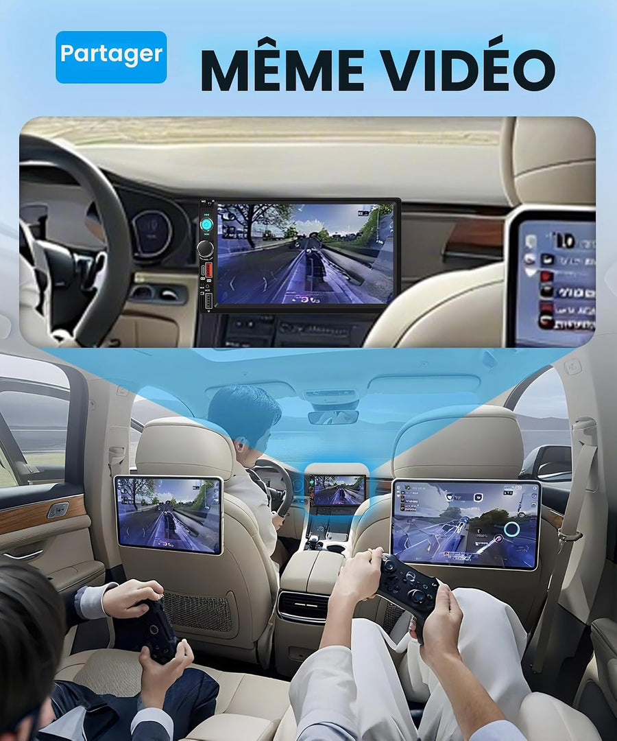 Carplay Autoradio 2 Din avec You-Tube Android Auto, 7 Pouces Écran Tactile Autoradio Double Din avec iOS/Android Mirror Link Bluetooth FM Radio USB/EQ/AUX Commande au Volant Caméra de Recul