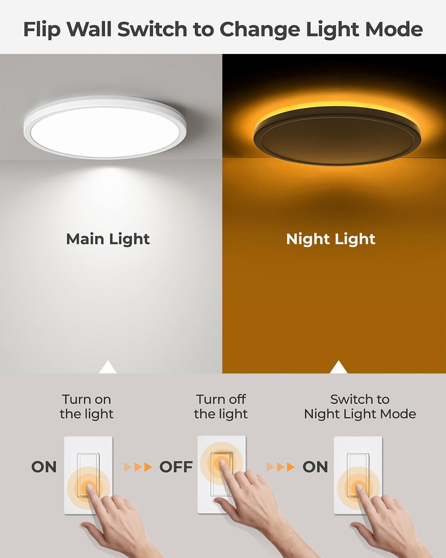 Plafonnier LED avec veilleuse 24W, 3 CCT, rond Ø30cm Blanc | Lampe à panneau plat pour chambre, chambre d'enfant, couloir, cuisine, avec veilleuse 4W et 3 couleurs chaud, neutre et froid