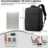 Sac à Dos pour Ordinateur Portable 16 Pouces, Port USB et Sangle pour Valise, Unisexe Étudiant Voyage, Sac Quotidien Enseignant Antivol en Noir