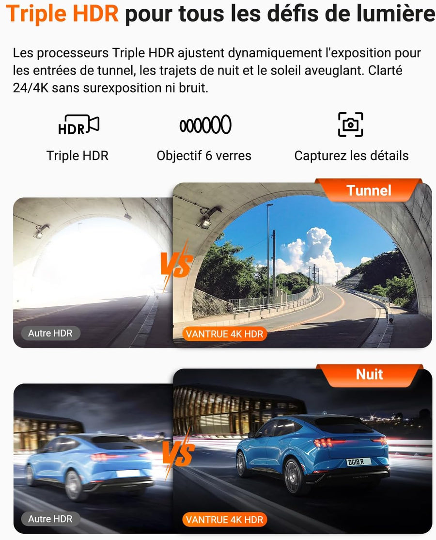 VANTRUE N4 Pro S Dashcam Voiture 3 Canaux 4K+1080P+1440P Avant Int Arrière STARVIS2, HDR, Vue 360°, Vision nocturne IR, WiFi 5GHz GPS, Mode Parking 24h, Commande vocale FR, Carte MAX 1To, N4PSRC18