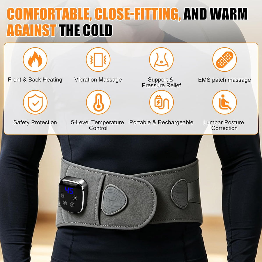 Ceinture Chauffante Lombaire avec 9 Modes de Massage, 5 Niveaux de Chaleur, 4000 mAh Batterie, Ceinture Chauffante Dos Sans Fil, pour Détendre les Lombaires, Abdominales