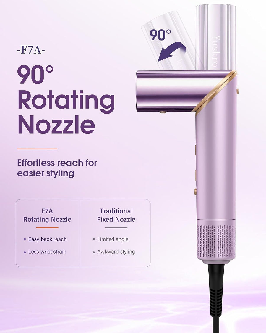 Brosse soufflante 6-en-1 & sèche-cheveux ionique, moteur haute vitesse 110 000 tr/min avec boucleurs automatiques, embouts amovibles et poignée rotative 90° pour sécher, boucler, lisser et volumiser
