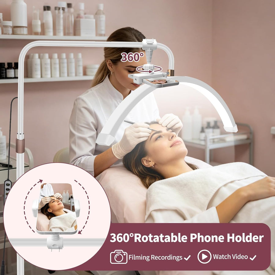 Lampe Demi Lune Extension De Cils: Luminosité réglable Lampe Demi Lune - Avec support pour téléphone - TêTe De Lampe Rotative à 360° - Utilisé Pour Les Extensions De Cils, Les Tatouages -Blanc