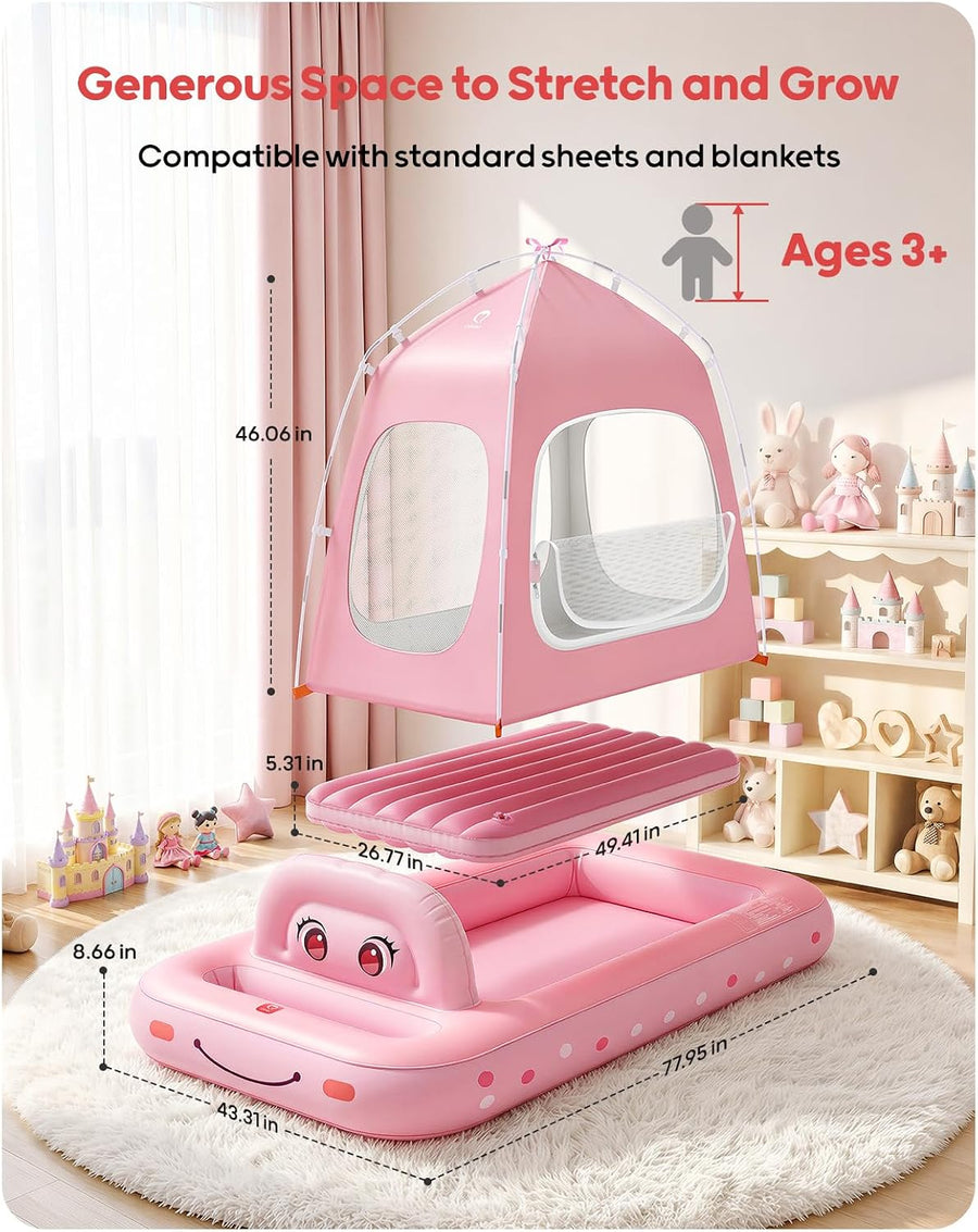 Matelas Gonflable pour Enfants, Design Tente Voiture Princesse, à partir de 3 Ans, ROSE
