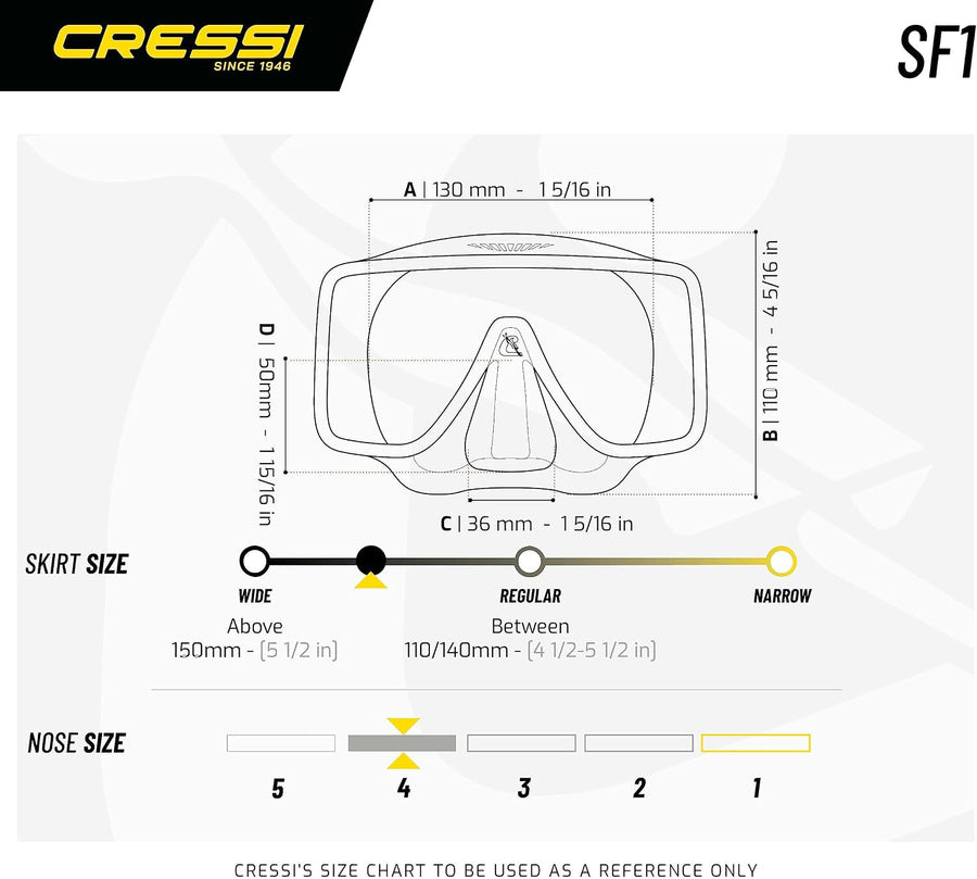 CRESSI Depuis 1946 - Masque SF1 - Set Masque Carré sans Monture avec Verre Trempé pour la Plongée en Apnée et Le Snorkeling, Taille Unique Unisex